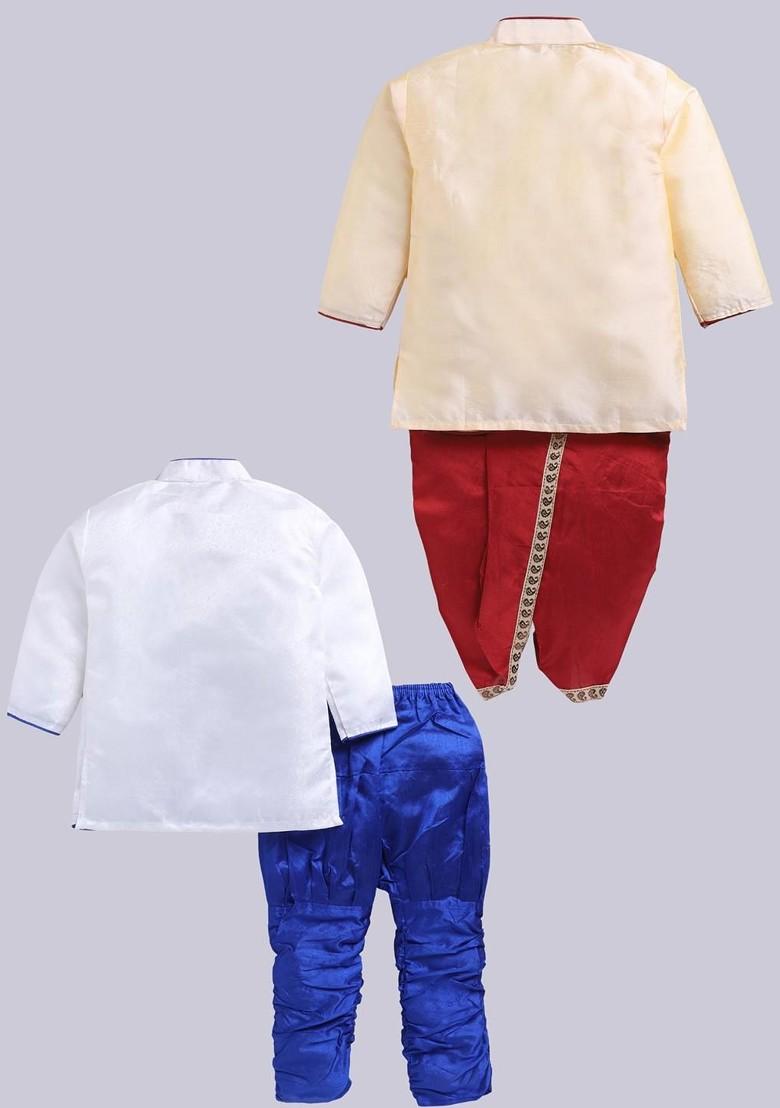 Multi Solid Silk Kurta Set For Boys - Indya