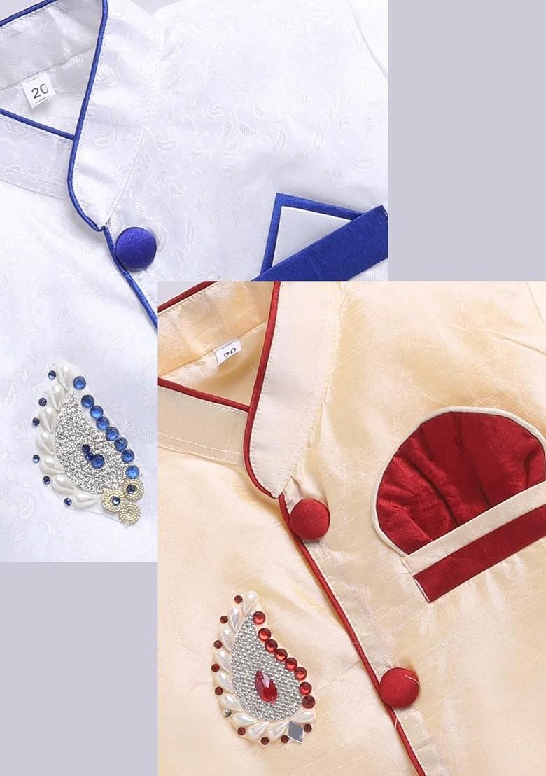 Multi Solid Silk Kurta Set For Boys - Indya