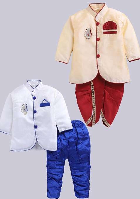 Multi Solid Silk Kurta Set For Boys