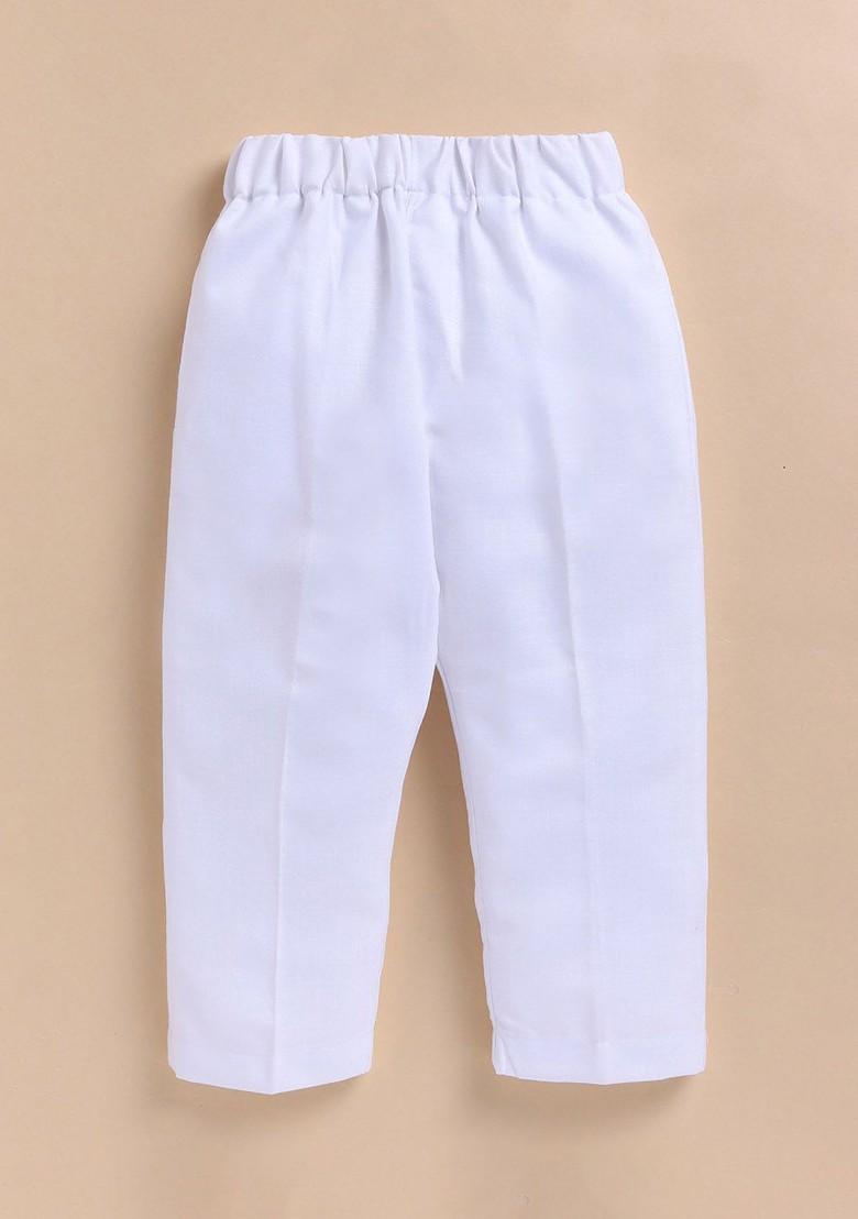 White Solid Blended Kurta Set For Boys - Indya