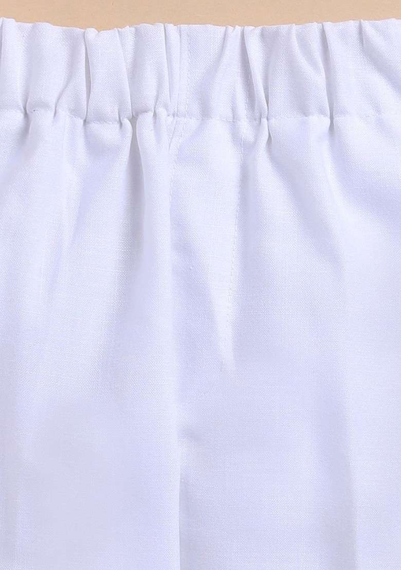 White Solid Blended Kurta Set For Boys - Indya