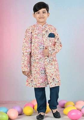 Multi Printed Blended Kurta Set For Boys
