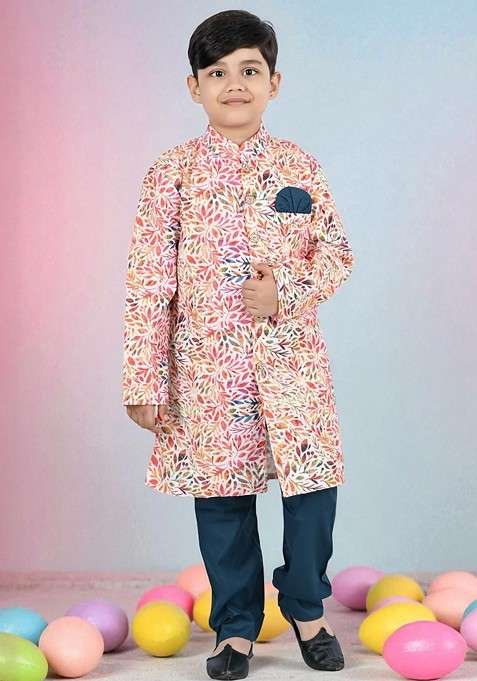 Multi Printed Blended Kurta Set For Boys