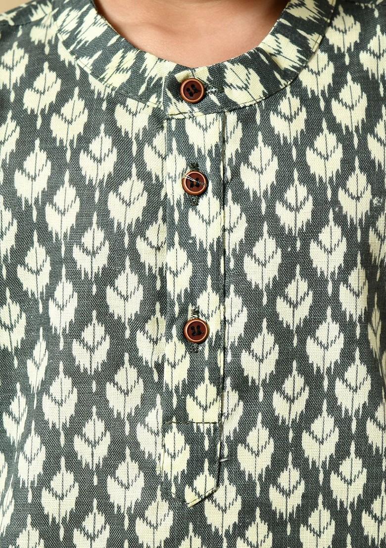 Grey Printed Cotton Kurta Dhoti Set For Boys - Indya