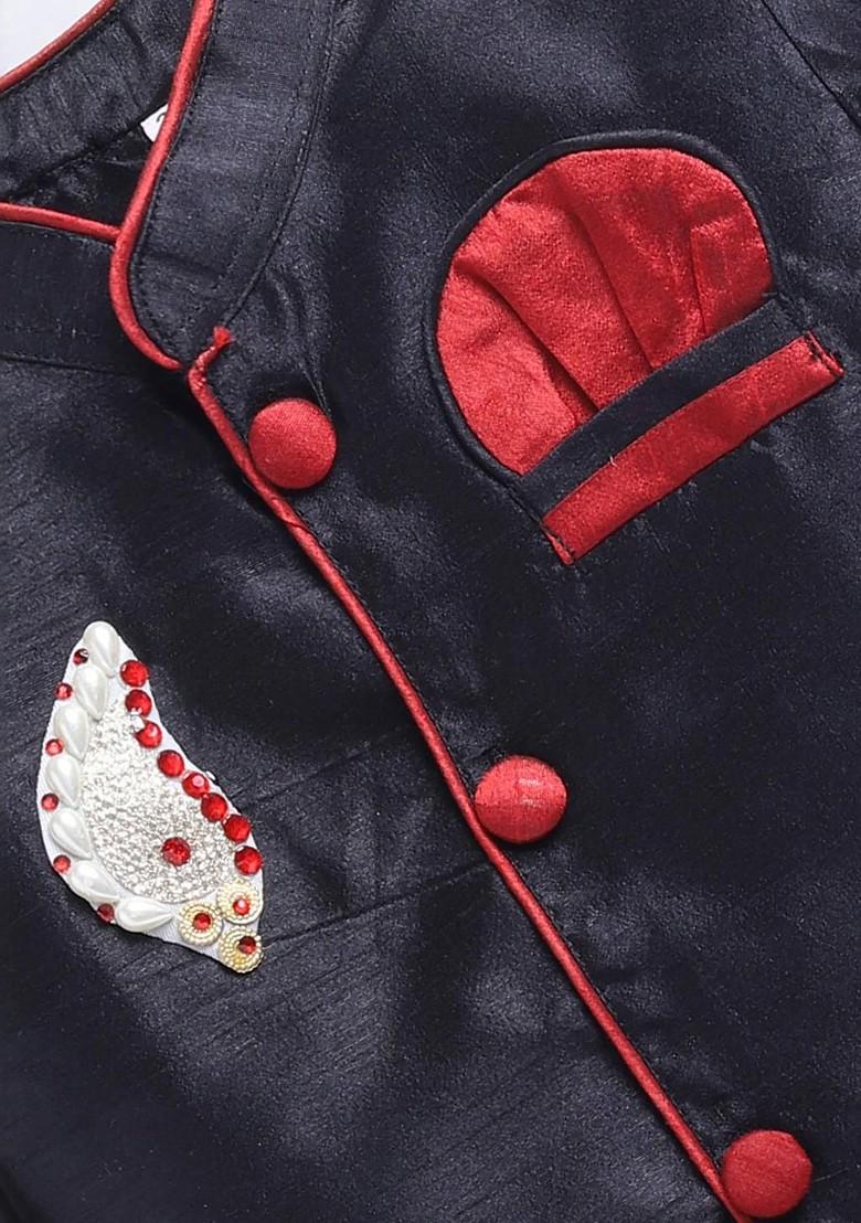 Black Embroidered Blended Kurta Dhoti Set For Boys - Indya