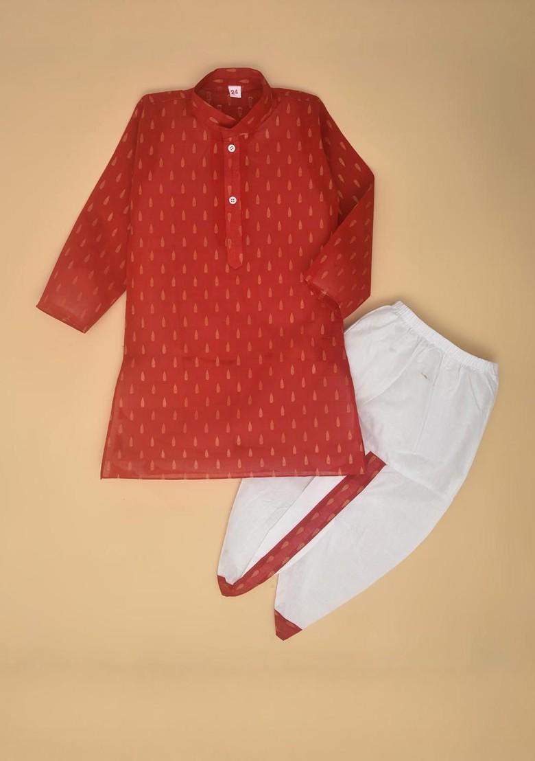 Maroon Embroidered Blended Kurta Set For Boys - Indya