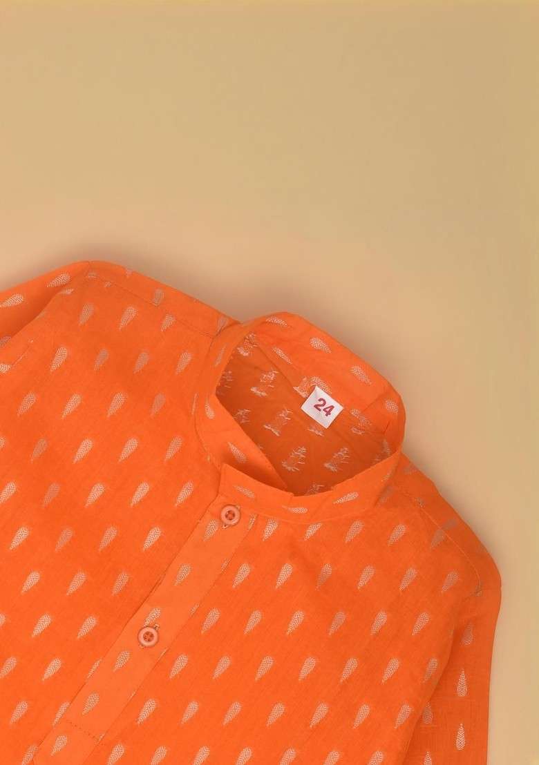 Orange Embroidered Blended Kurta Set For Boys - Indya