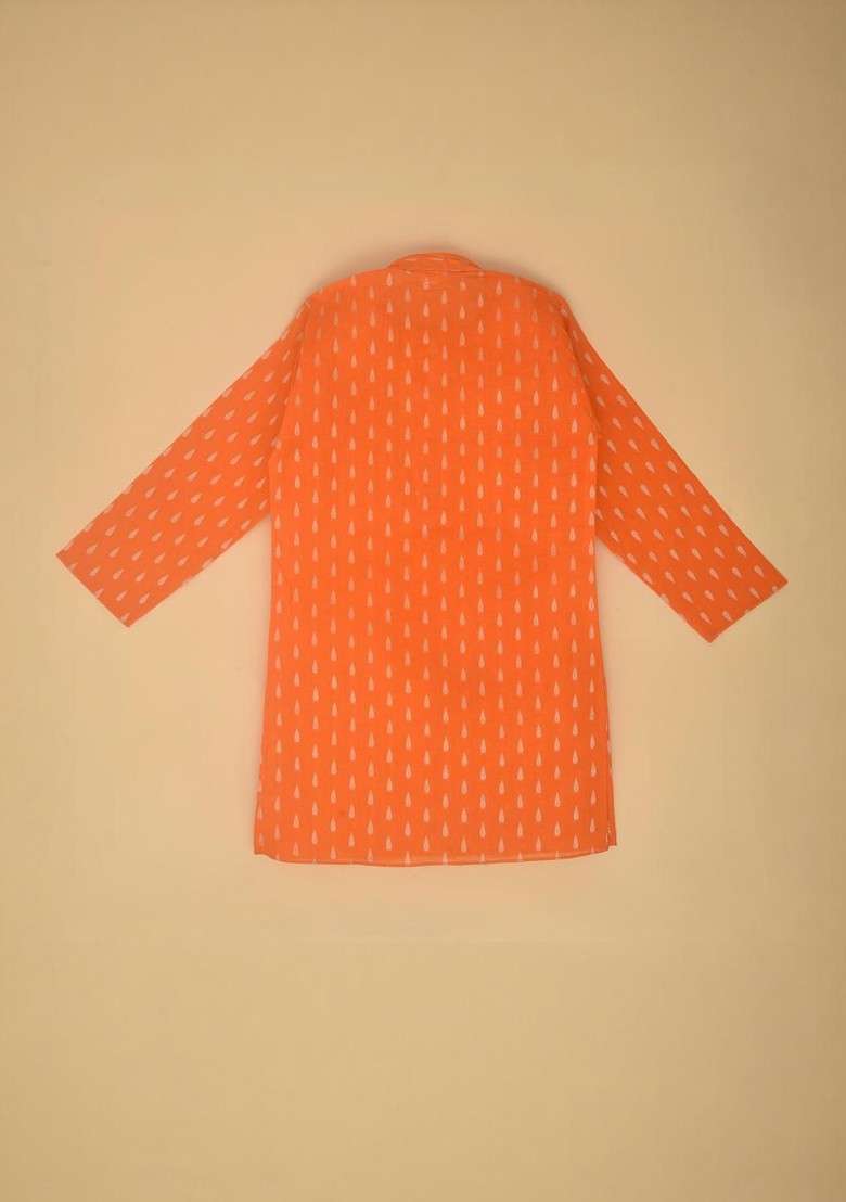 Orange Embroidered Blended Kurta Set For Boys - Indya
