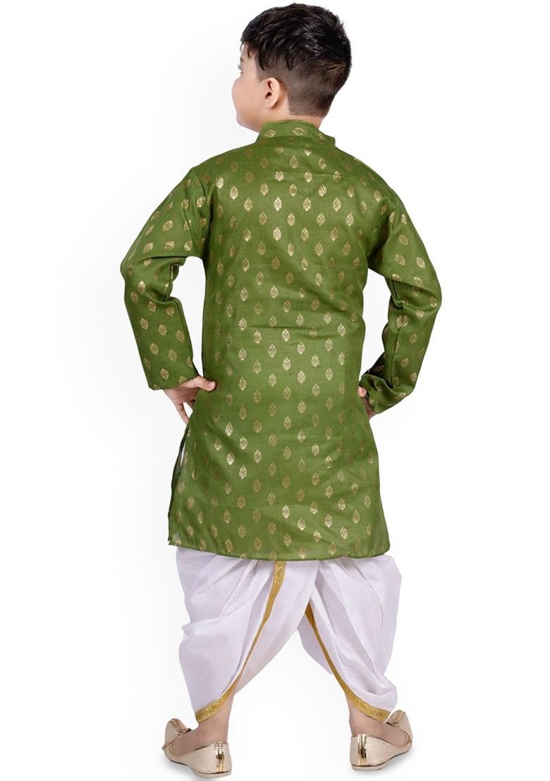 Green Printed Blended Kurta Dhoti Set For Boys - Indya