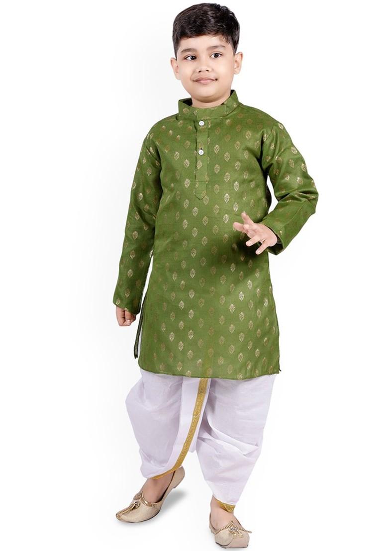Green Printed Blended Kurta Dhoti Set For Boys - Indya
