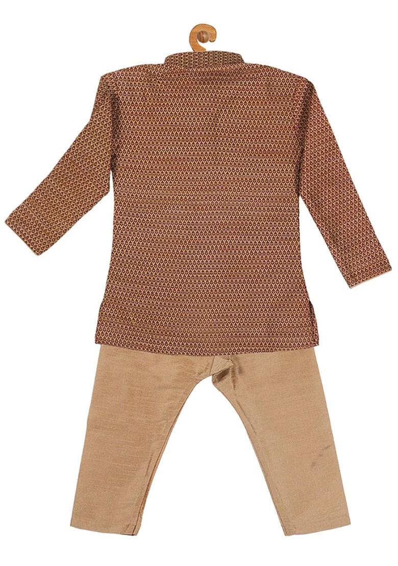 Maroon Woven Design Blended Kurta Set For Boys - Indya