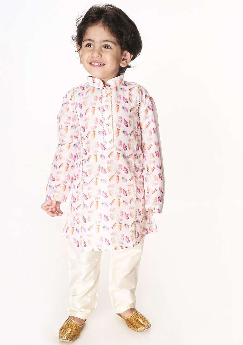 Multi Printed Blended Kurta Set For Boys - Indya