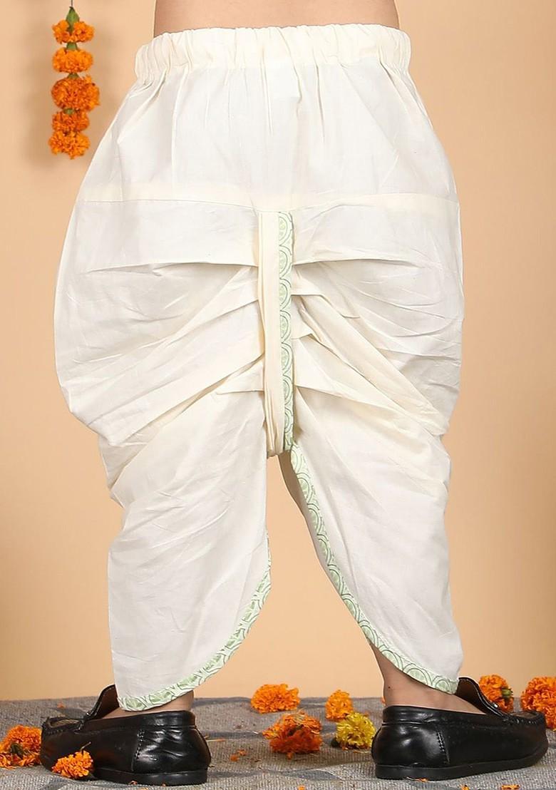 Green Printed Cotton Kurta Dhoti Set For Boys - Indya