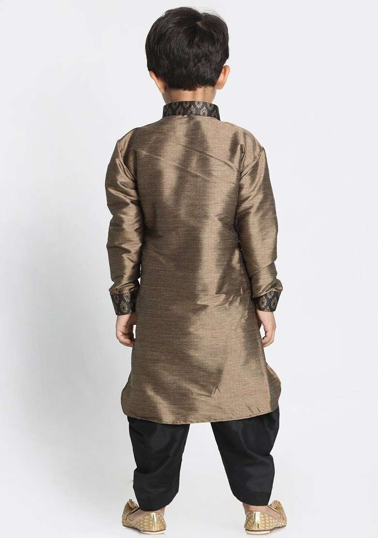 Black Embroidered Blended Kurta Dhoti Set For Boys - Indya