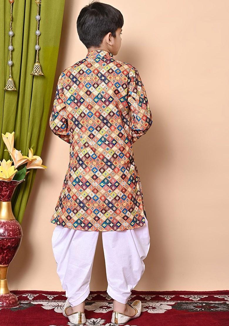 Brown Embroidered Blended Kurta Set For Boys - Indya