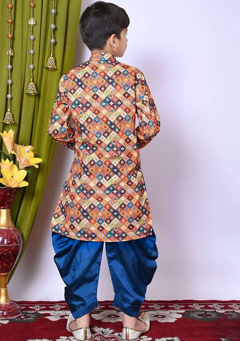 Brown Embroidered Blended Kurta Set For Boys - Indya