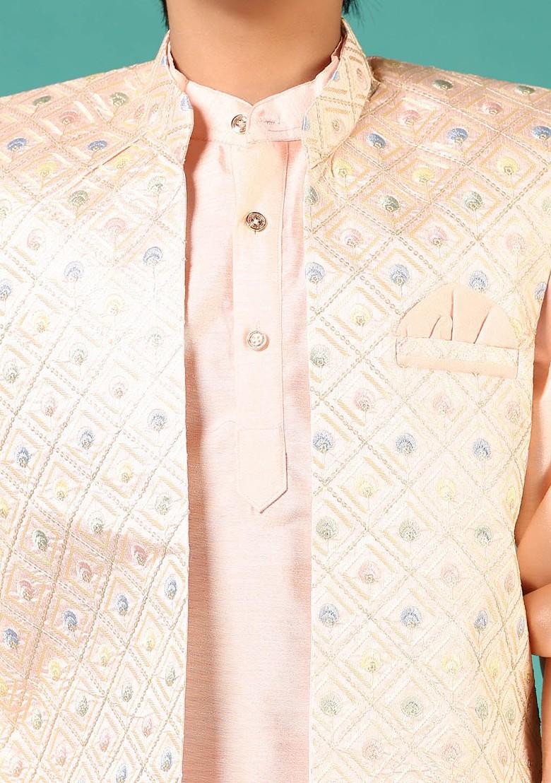 Pink Embroidered Cotton Kurta Set For Boys - Indya