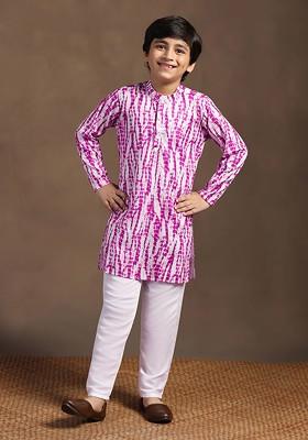 Purple Embroidered Blended Kurta Set For Boys