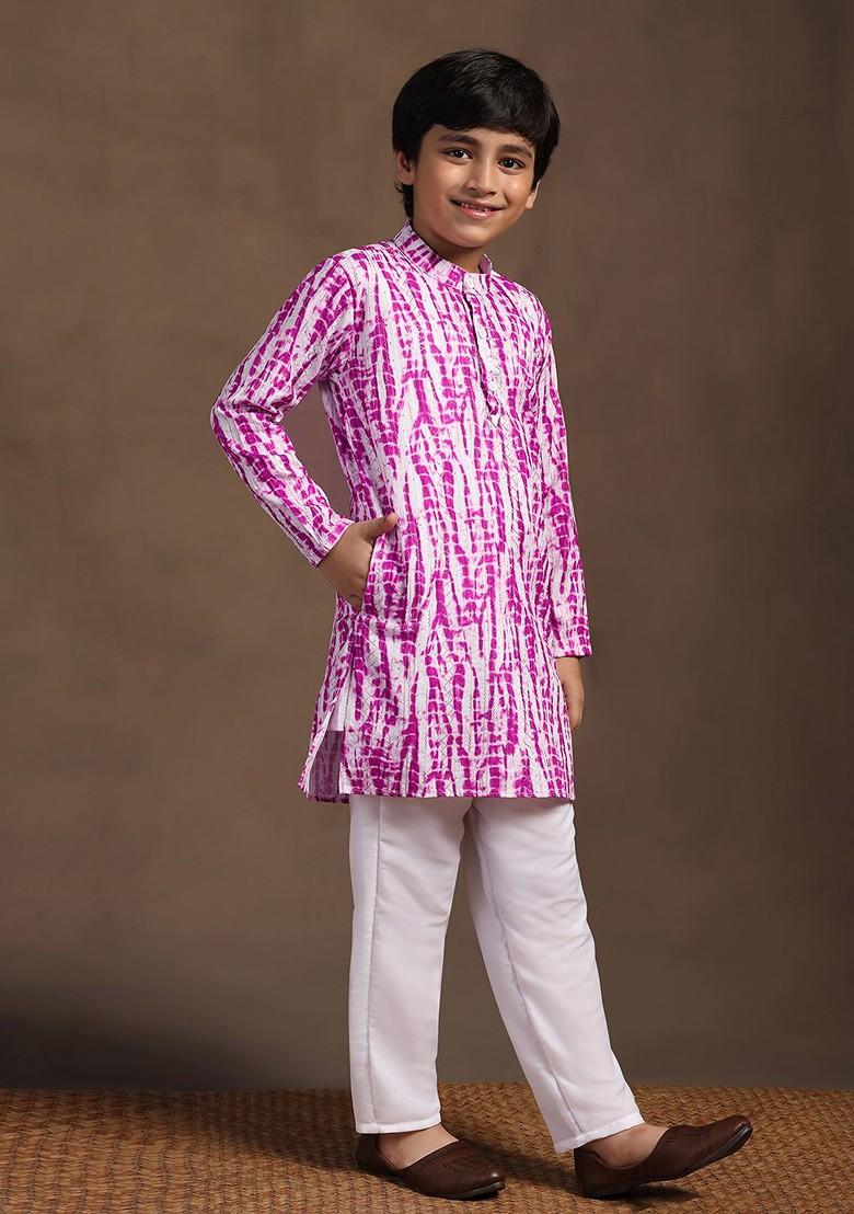 Purple Embroidered Blended Kurta Set For Boys - Indya