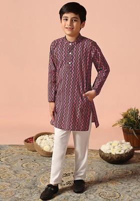 Black Printed Blended Kurta Set For Boys