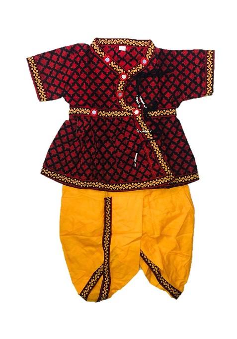 Red Printed Cotton Kurta Dhoti Set For Boys — view on Indya
