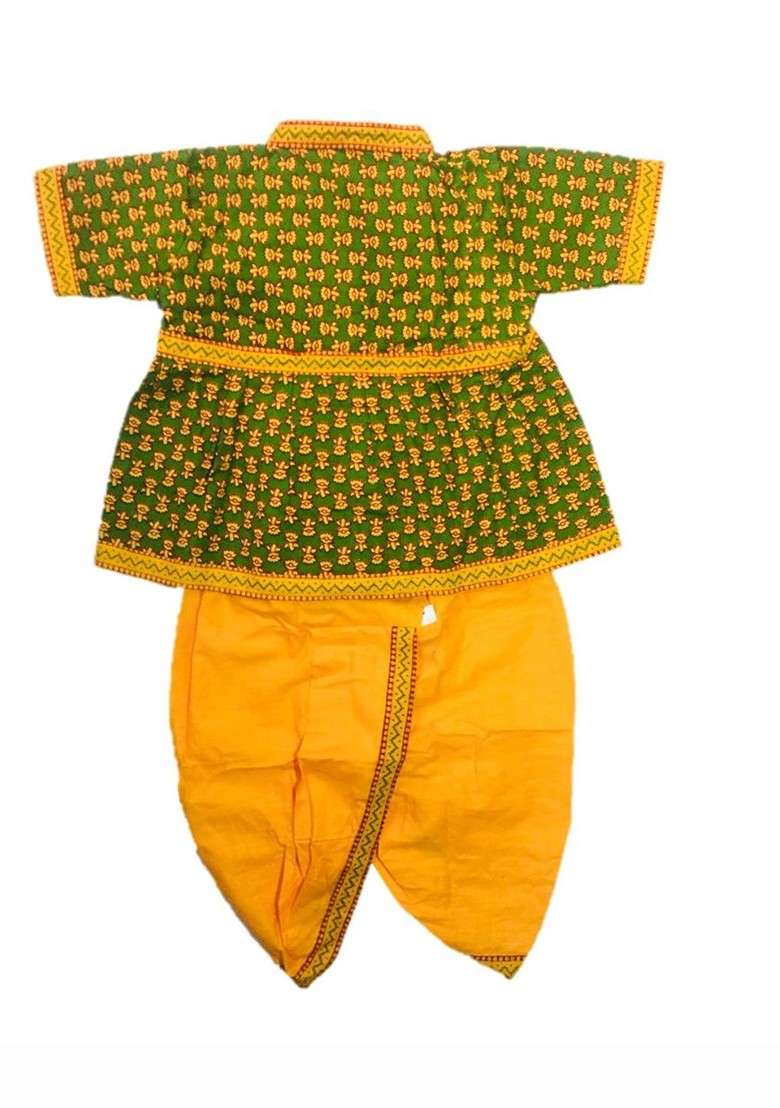 Green Printed Cotton Kurta Dhoti Set For Boys - Indya
