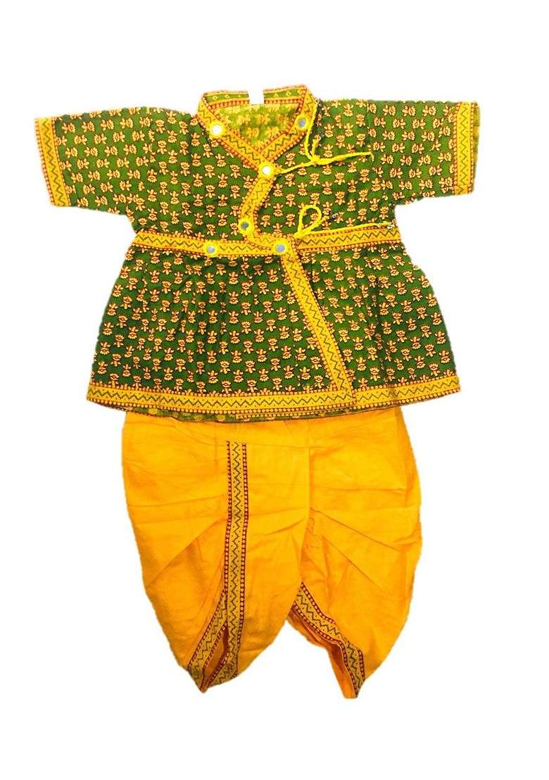 Green Printed Cotton Kurta Dhoti Set For Boys - Indya