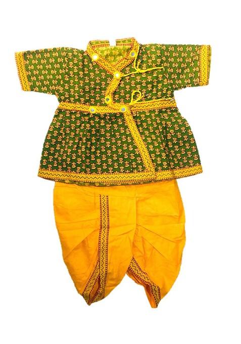 Green Printed Cotton Kurta Dhoti Set For Boys — view on Indya