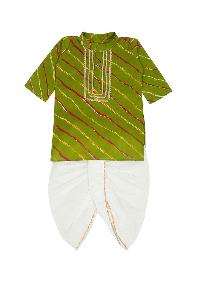 Green Printed Blended Kurta Dhoti Set For Boys - Indya