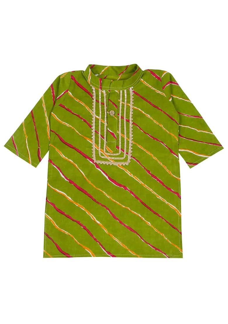 Green Printed Blended Kurta Dhoti Set For Boys - Indya