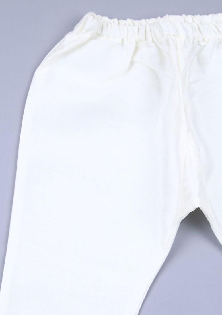 Cream Embroidered Cotton Nehru Jacket Set For Boys - Indya