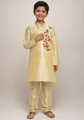 Beige Printed Blended Kurta Set For Boys