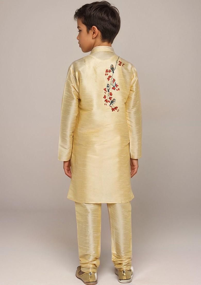 Beige Printed Blended Kurta Set For Boys - Indya