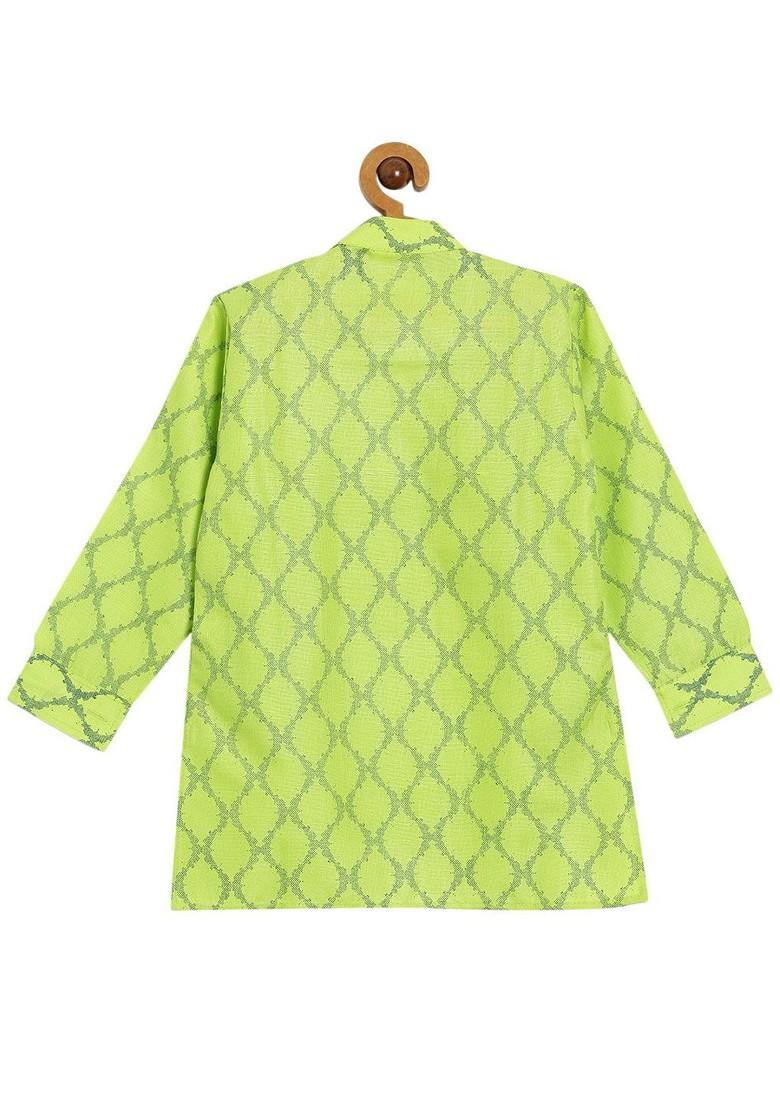 Green Embroidered Cotton Kurta Set For Boys - Indya