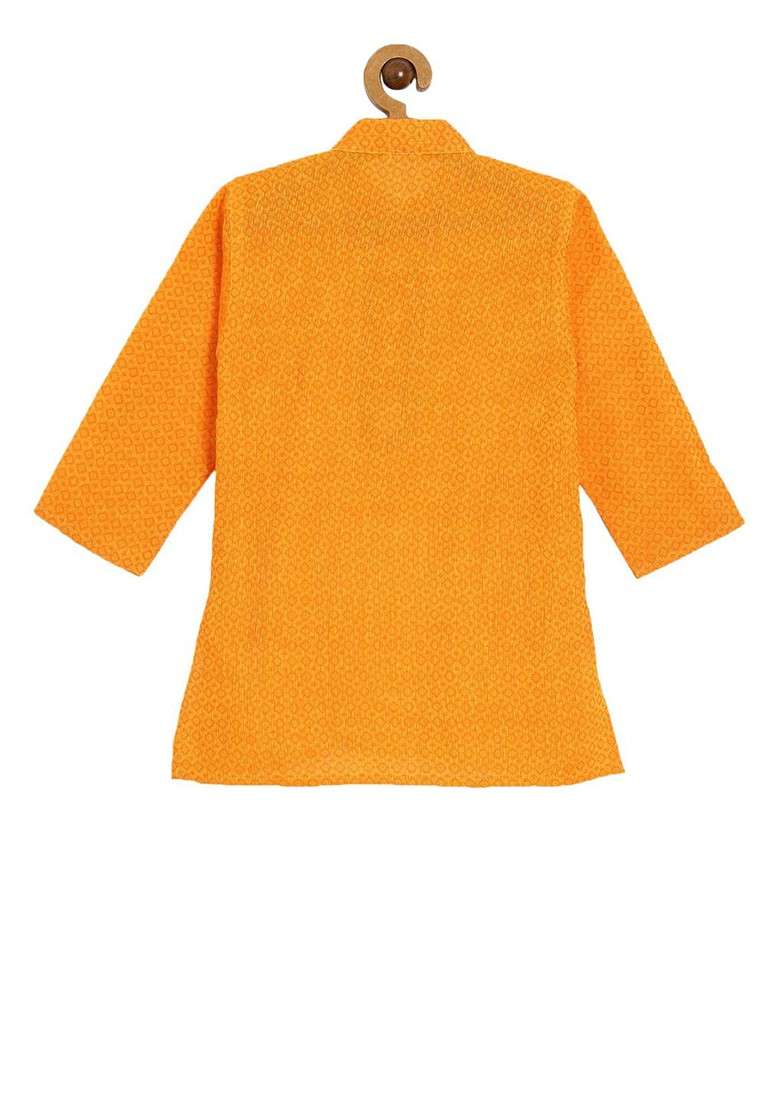 Yellow Embroidered Cotton Kurta Set For Boys - Indya