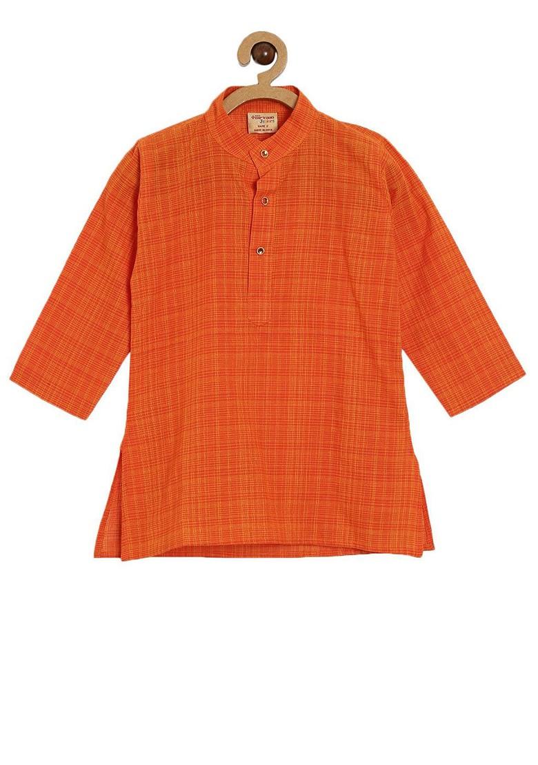Orange Embroidered Cotton Kurta Set For Boys - Indya
