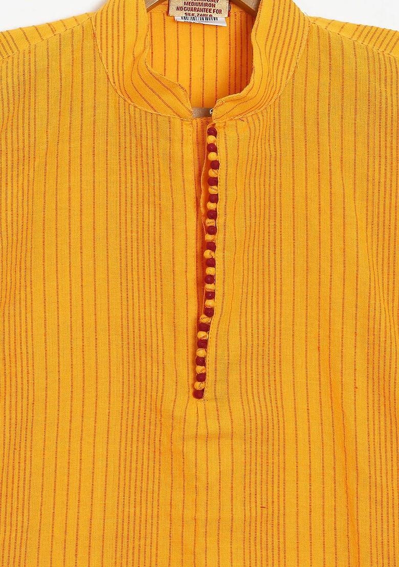 Orange Embroidered Cotton Kurta Set For Boys - Indya