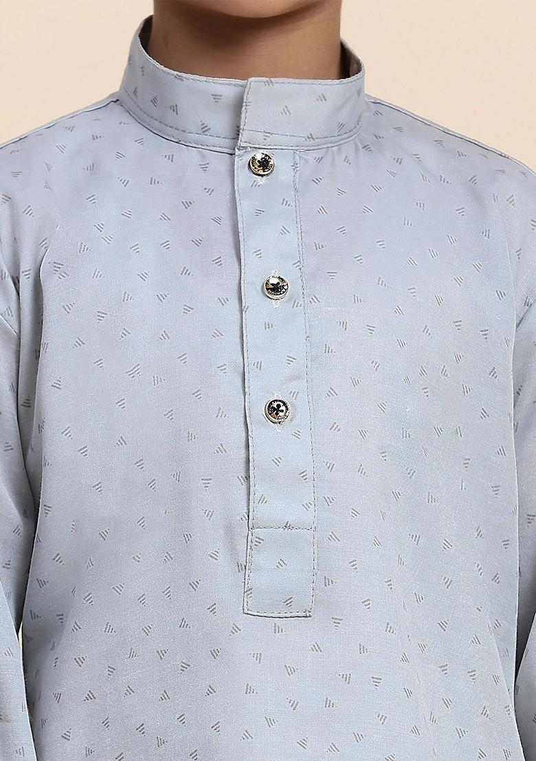 Grey Printed Cotton Kurta Set For Boys - Indya