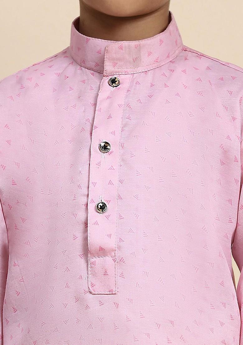 Pink Printed Cotton Kurta Set For Boys - Indya