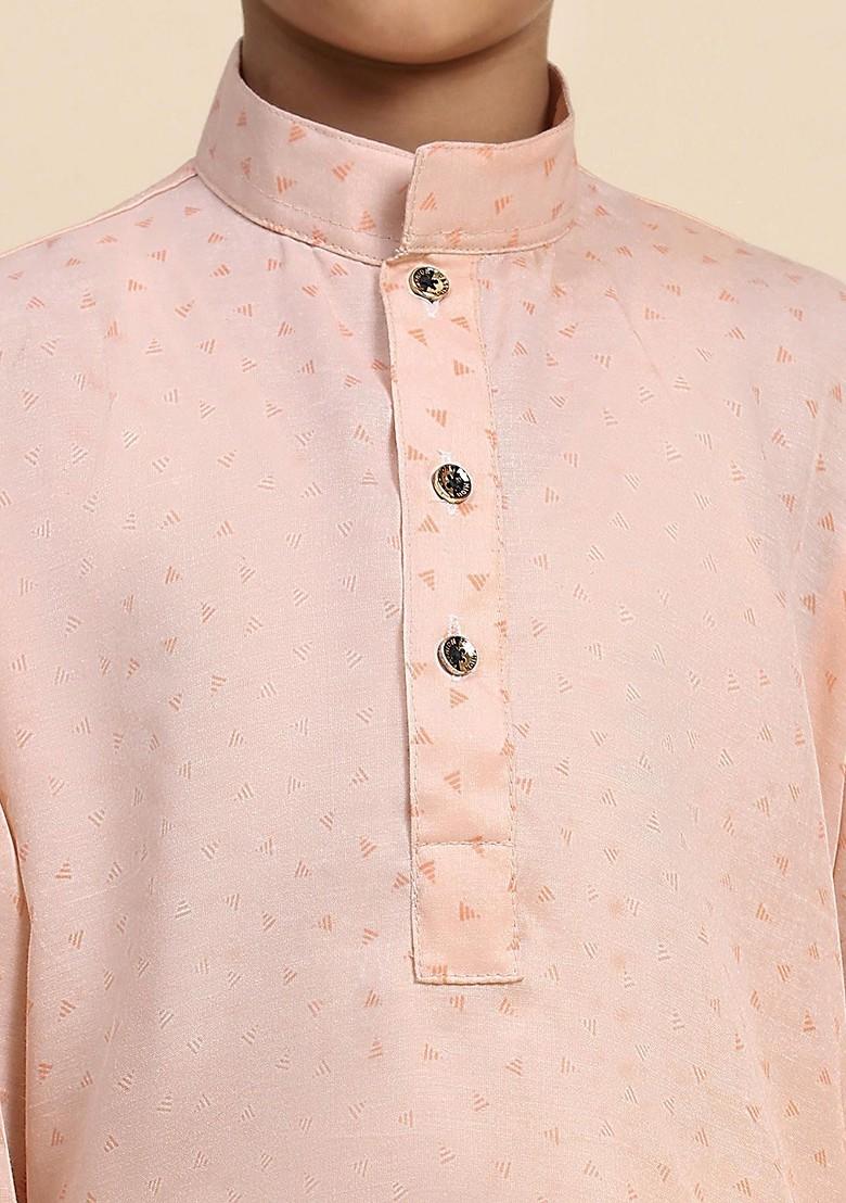 Orange Printed Cotton Kurta Set For Boys - Indya