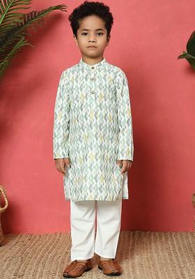 Pink Embroidered Cotton Kurta Set For Boys