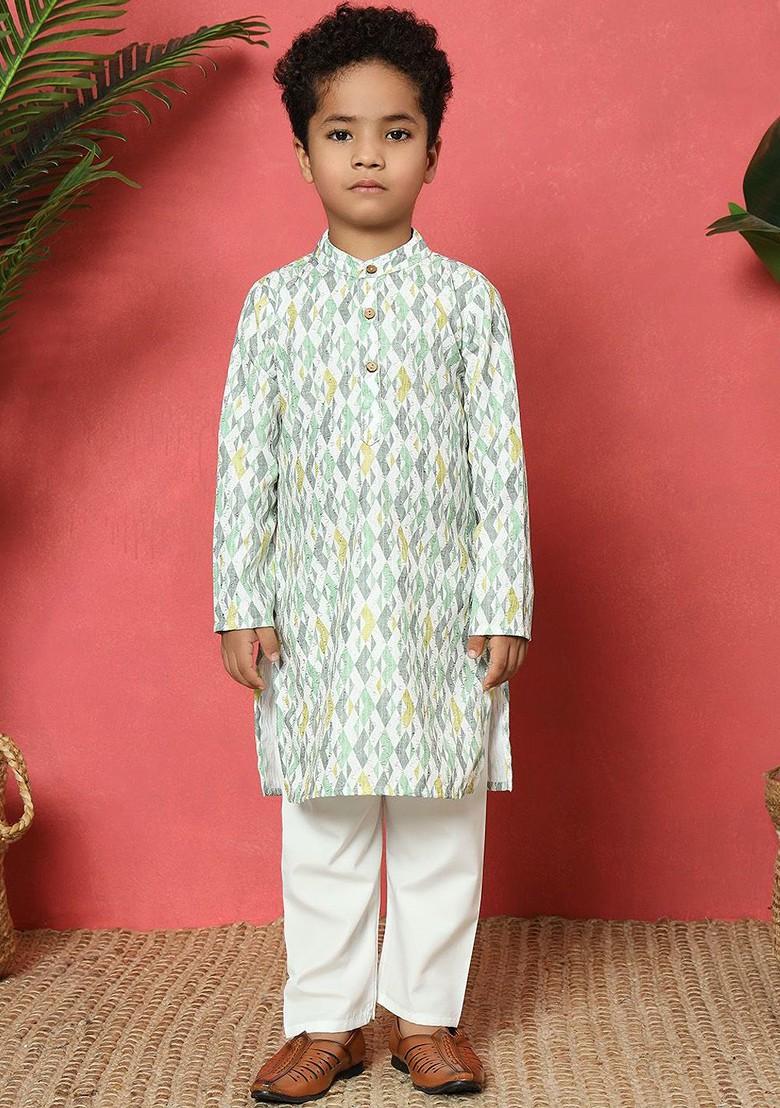 Pink Embroidered Cotton Kurta Set For Boys - Indya