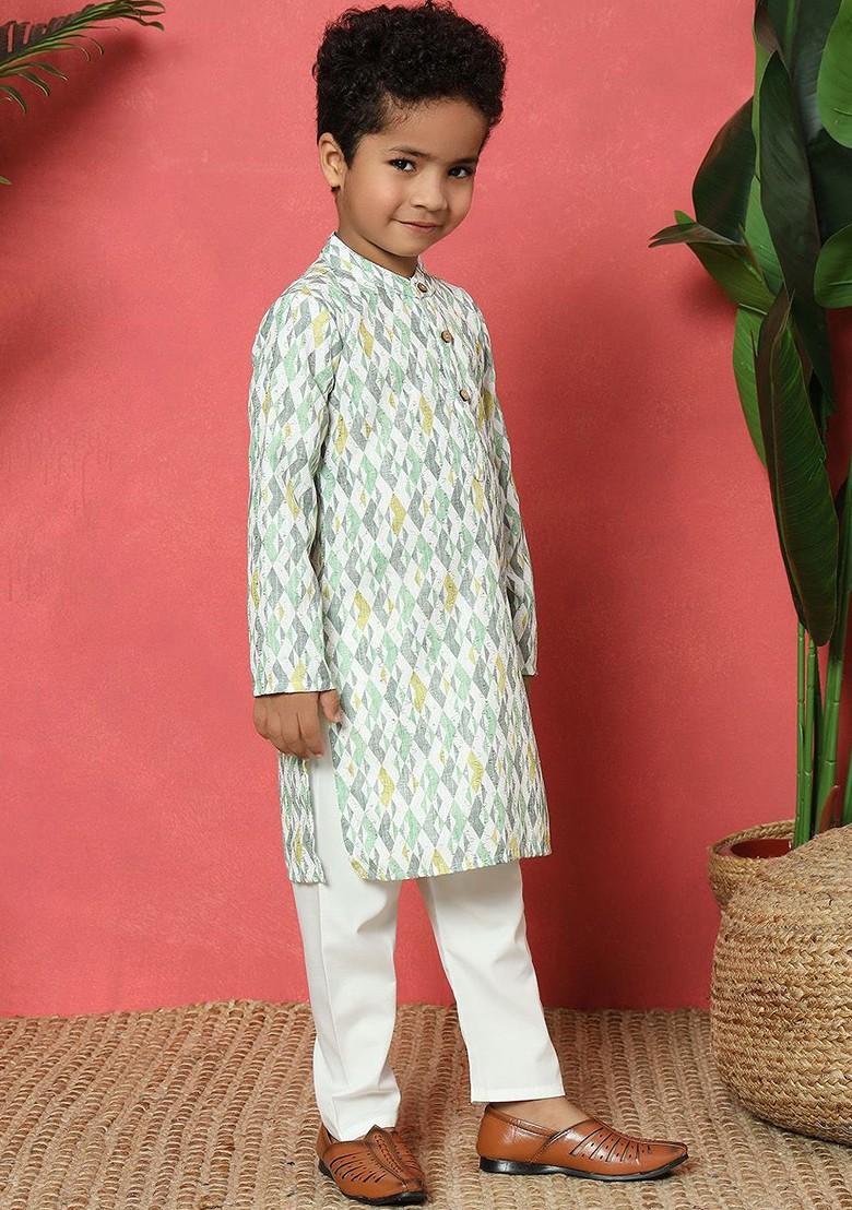 Pink Embroidered Cotton Kurta Set For Boys - Indya