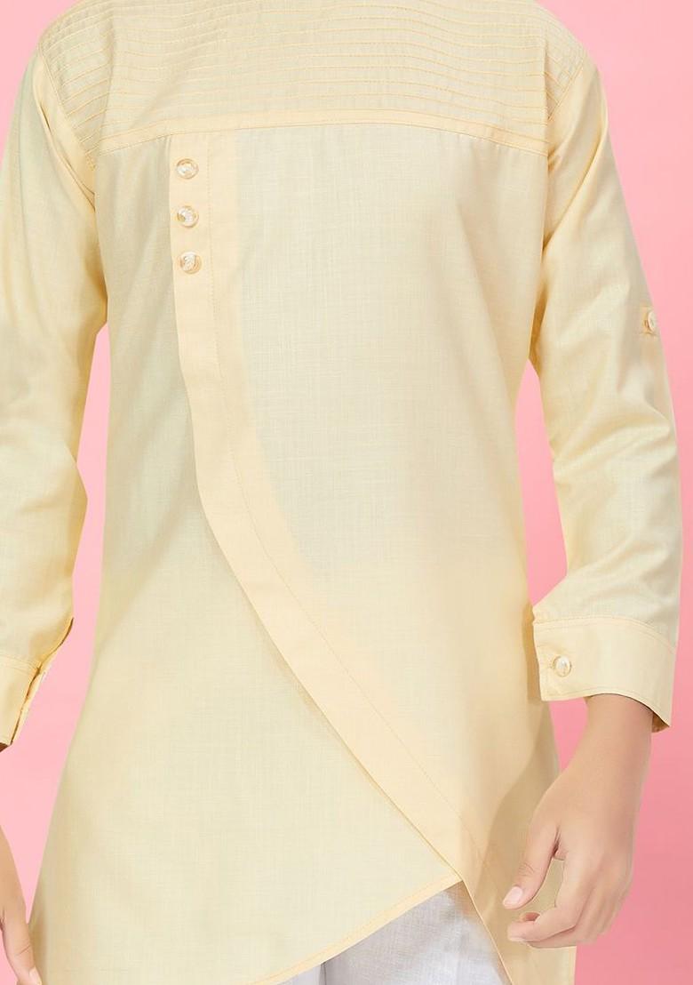 Cream Embroidered Cotton Kurta Set For Boys - Indya