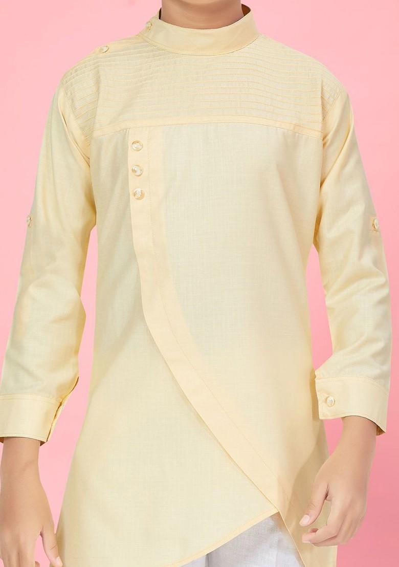 Cream Embroidered Cotton Kurta Set For Boys - Indya