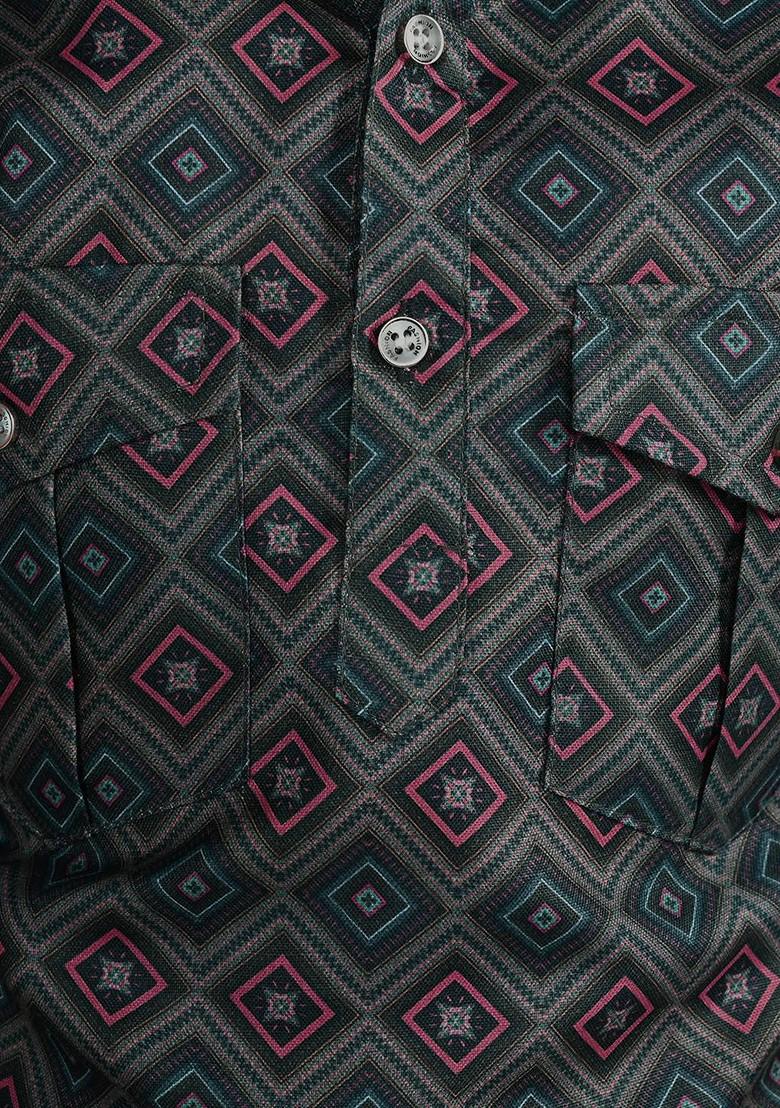 Grey Printed Blended Kurta Set For Boys - Indya