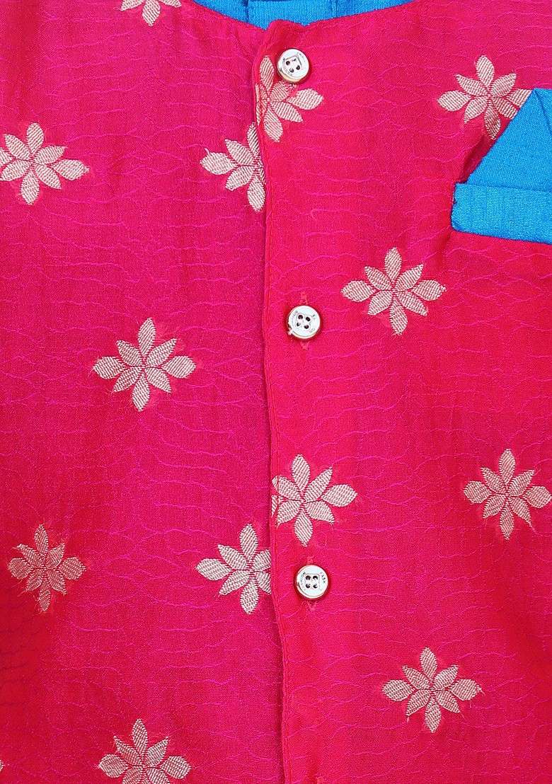 Blue Printed Blended Kurta Set For Boys - Indya