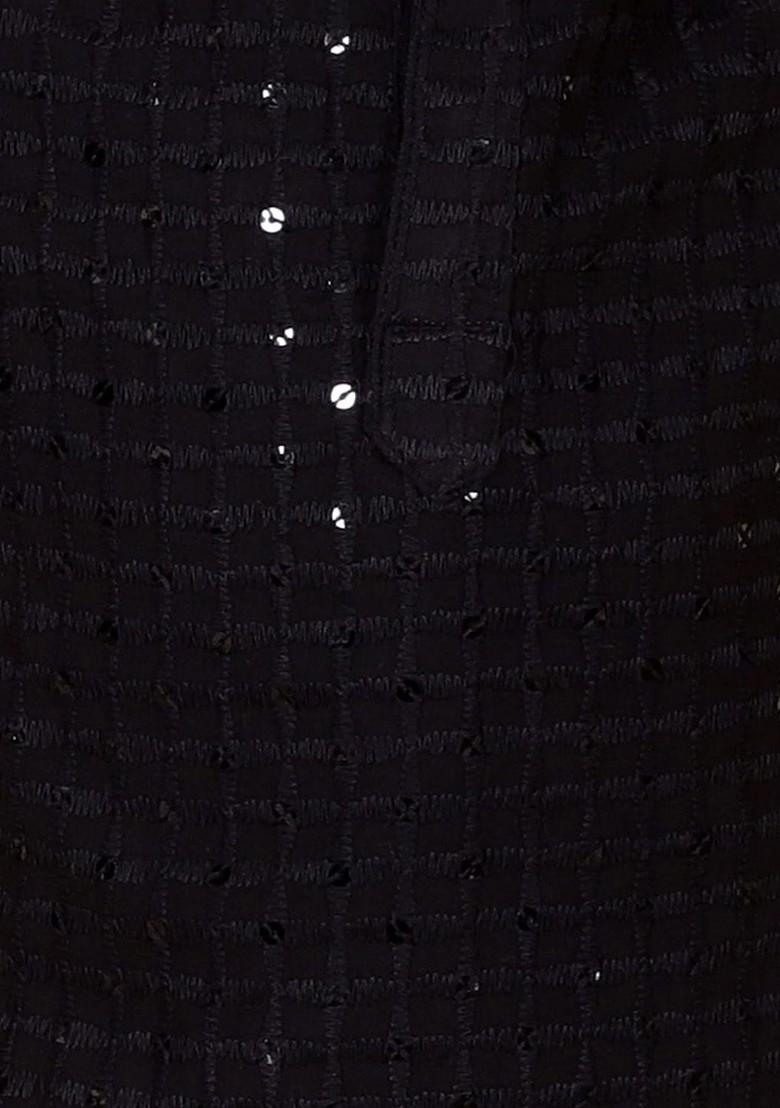 Black Embroidered Cotton Kurta Set For Boys - Indya