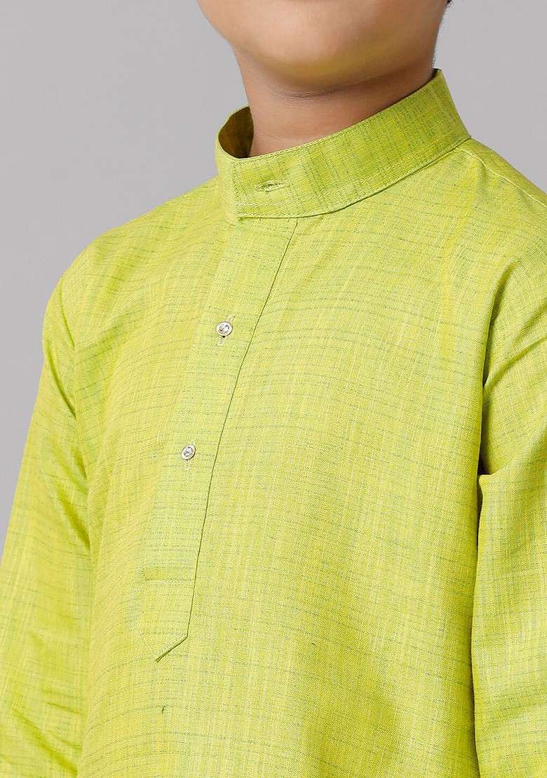 Green Embroidered Blended Kurta Set For Boys - Indya