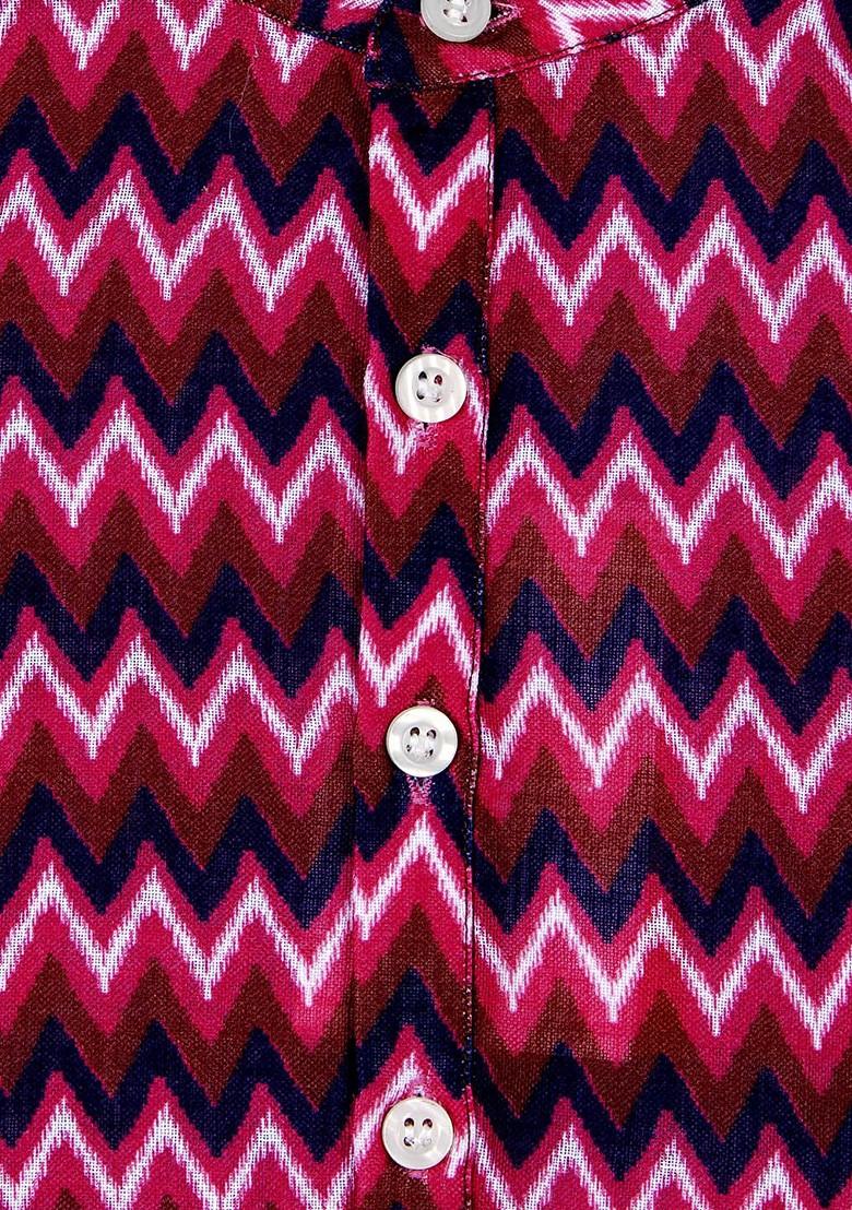 Red Printed Blended Kurta Set For Boys - Indya